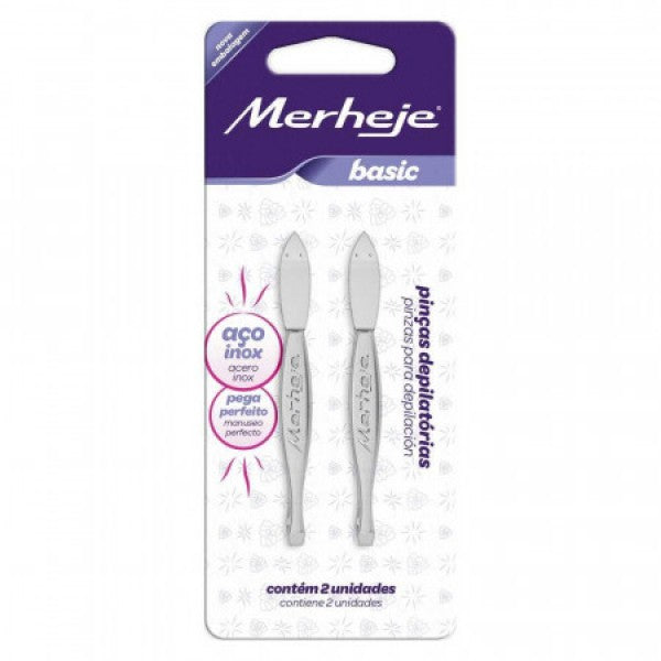 Pinzas de Cejas de Acero Inoxidable Blister x 2 Merheje Basic