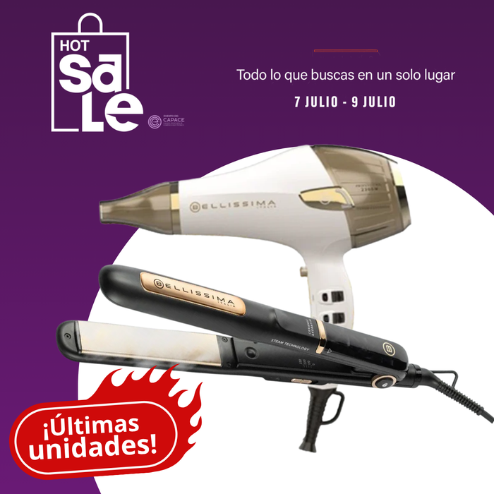 Set Gold Bellissima Planchita a Vapor + Secador Profesional Steam Ceramic & Keratin